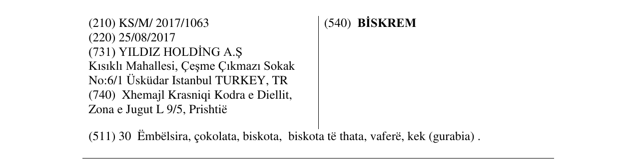 Zëri i markës BİSKREM në buletin
