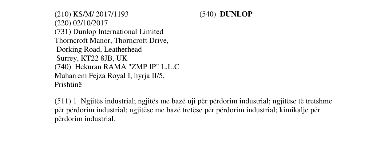 Zëri i markës DUNLOP në buletin