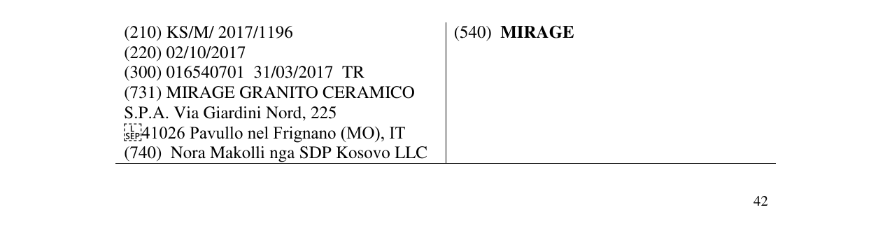 Zëri i markës MIRAGE në buletin