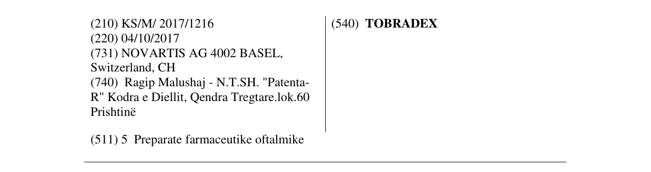 Zëri i markës TOBRADEX në buletin