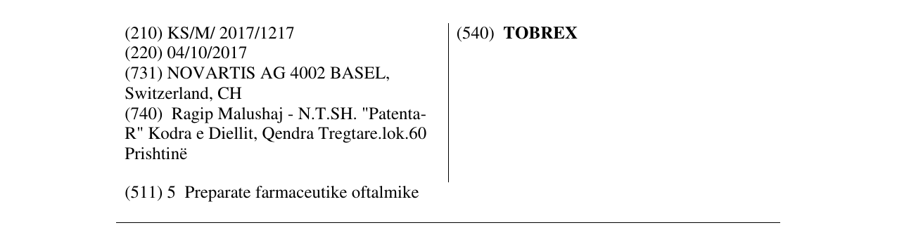 Zëri i markës TOBREX në buletin