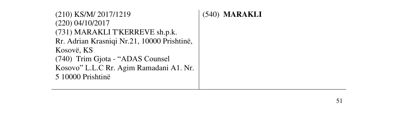 Zëri i markës MARAKLI në buletin