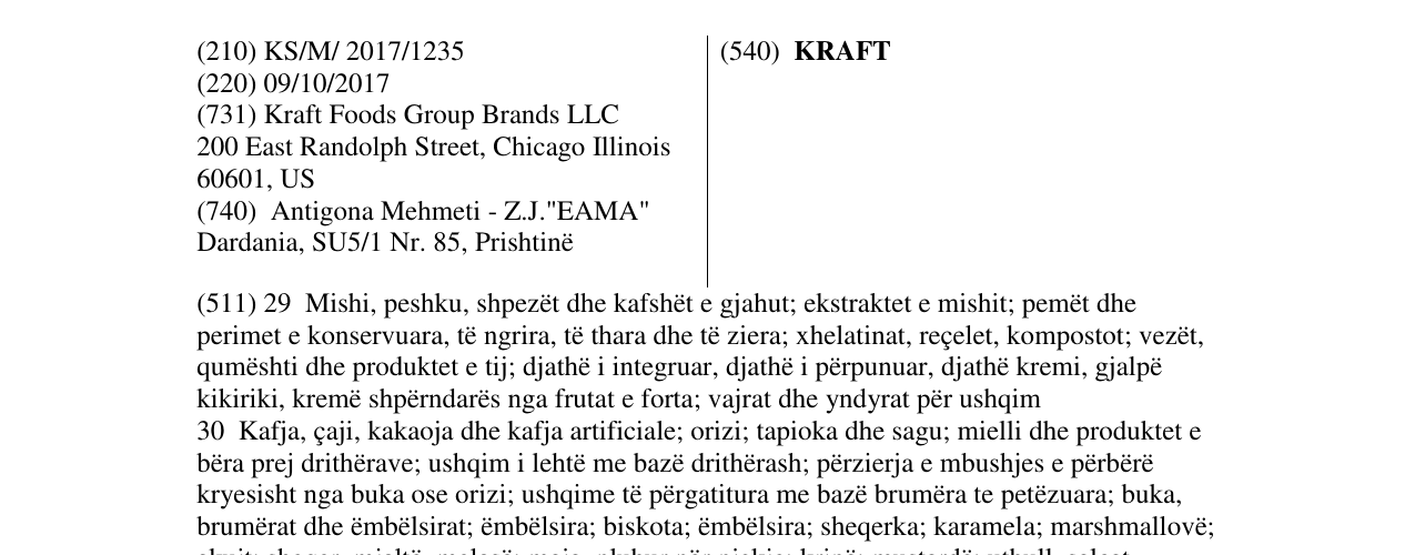Zëri i markës KRAFT në buletin
