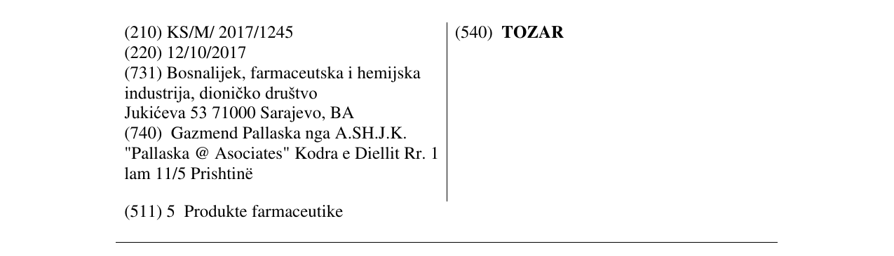 Zëri i markës TOZAR në buletin