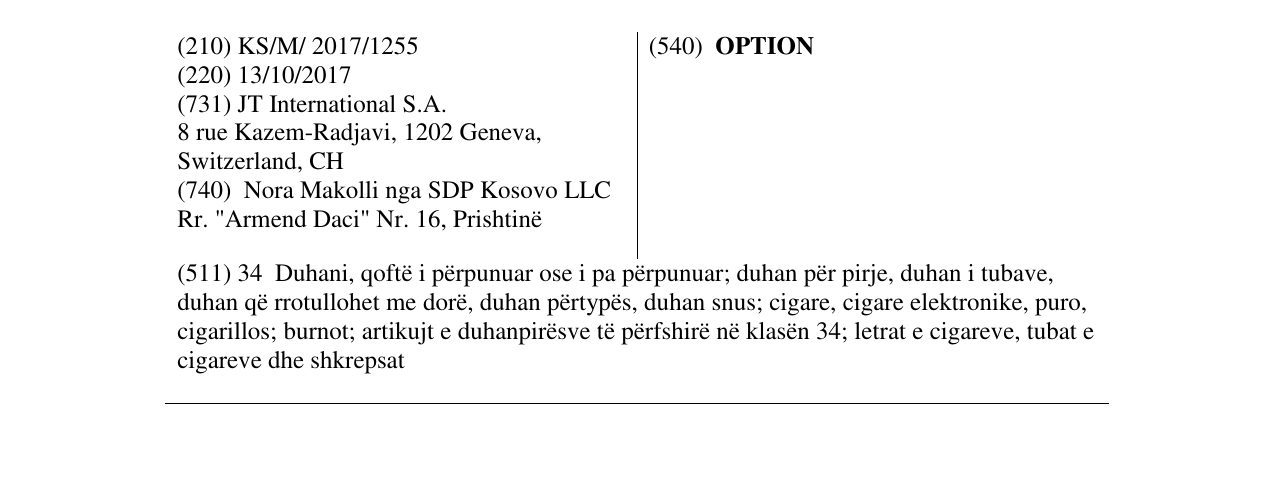 Zëri i markës OPTION në buletin