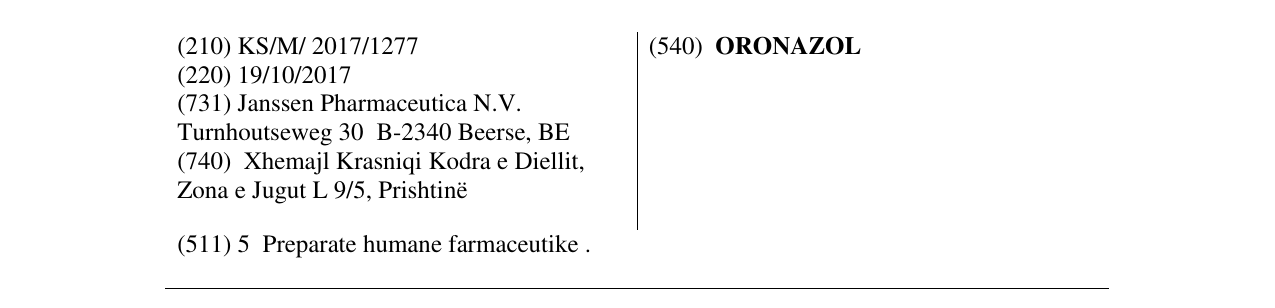 Zëri i markës ORONAZOL në buletin