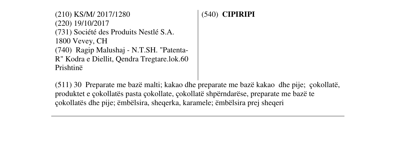 Zëri i markës CIPIRIPI në buletin
