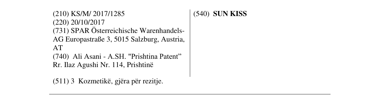 Zëri i markës SUN KISS në buletin