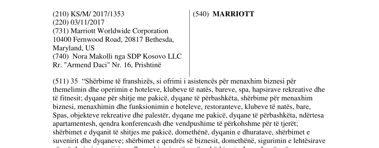 Zëri i markës MARRIOTT në buletin