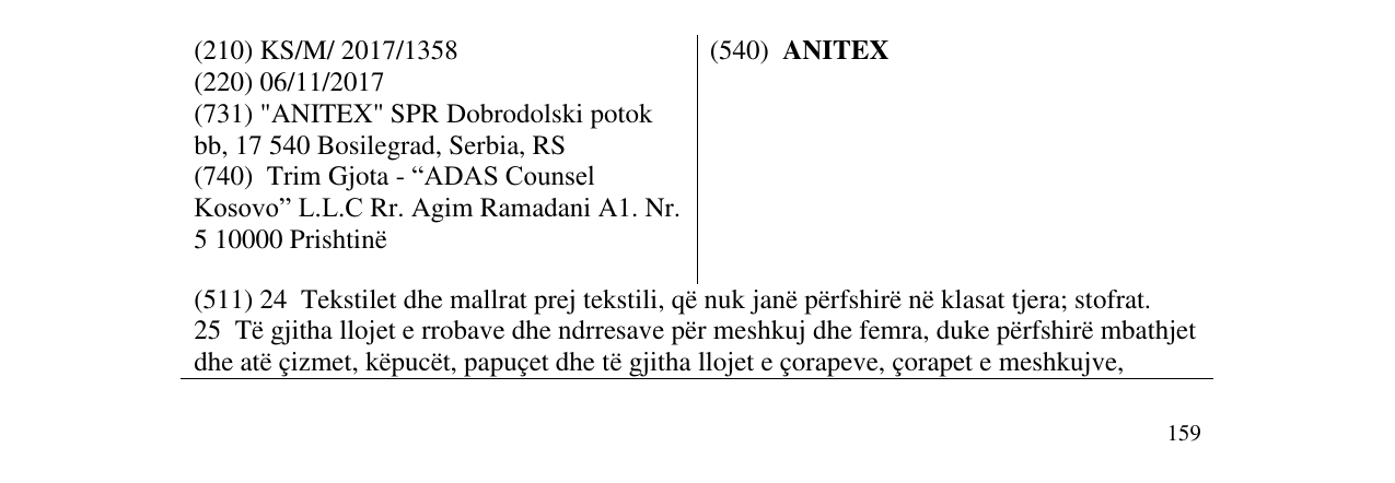 Zëri i markës ANITEX në buletin