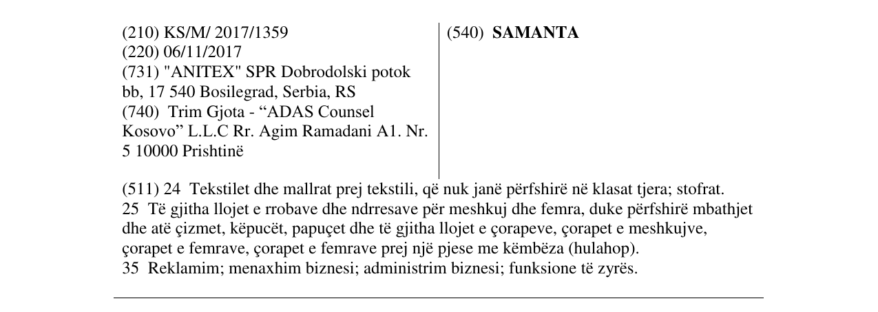 Zëri i markës SAMANTA në buletin