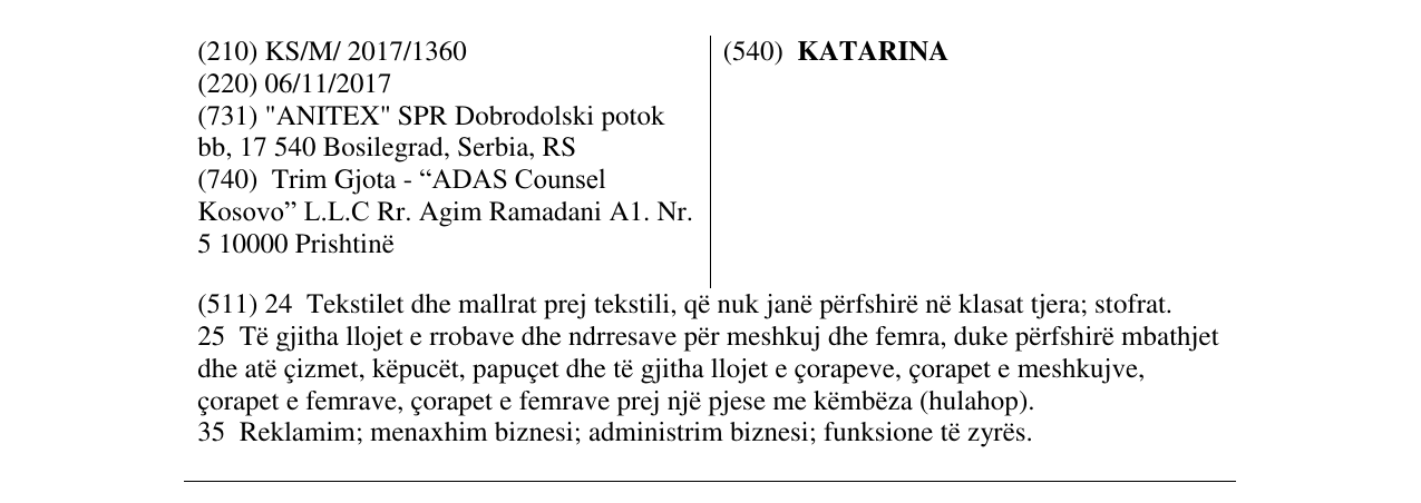Zëri i markës KATARINA në buletin
