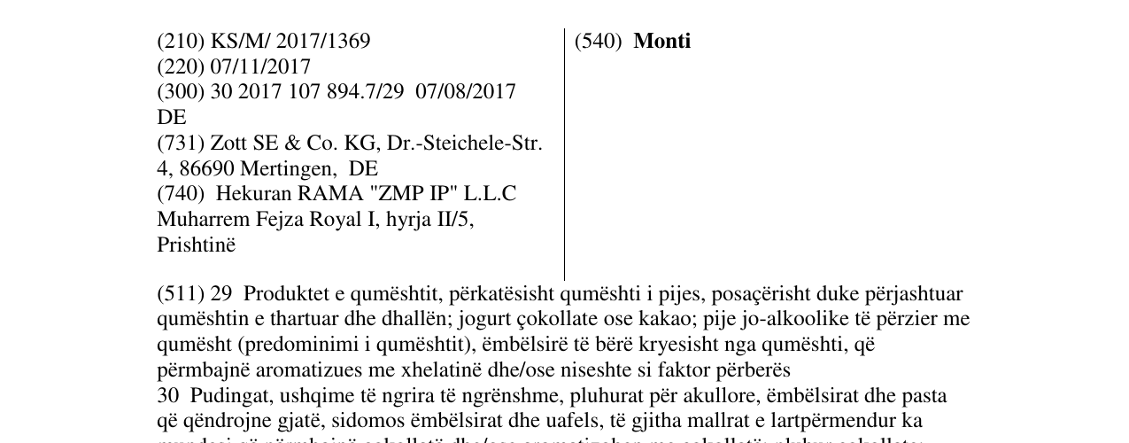 Zëri i markës Monti në buletin