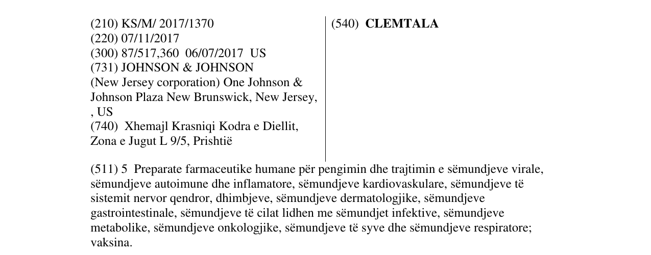 Zëri i markës CLEMTALA në buletin