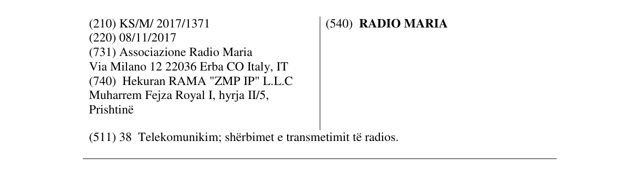 Zëri i markës RADIO MARIA në buletin