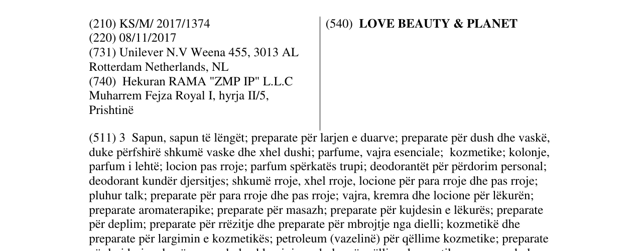 Zëri i markës LOVE BEAUTY & PLANET në buletin