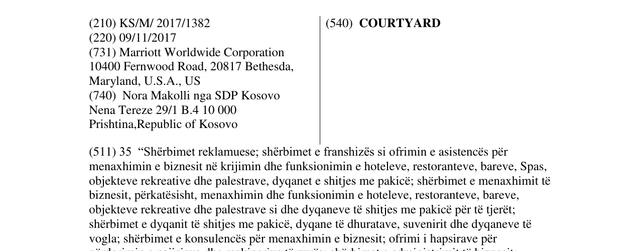 Zëri i markës COURTYARD në buletin