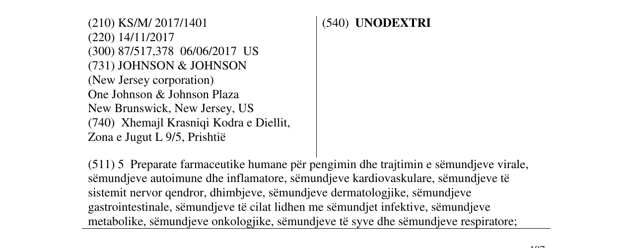 Zëri i markës UNODEXTRI në buletin
