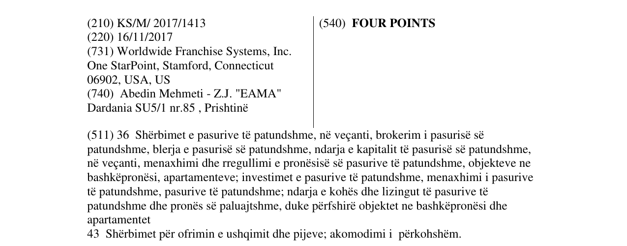 Zëri i markës FOUR POINTS në buletin