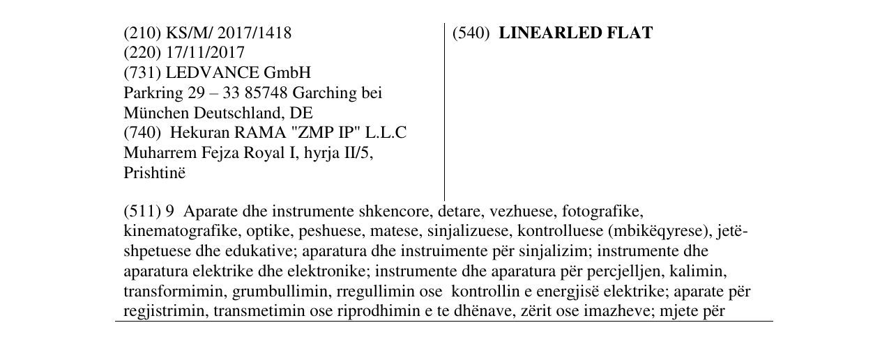 Zëri i markës LINEARLED FLAT në buletin