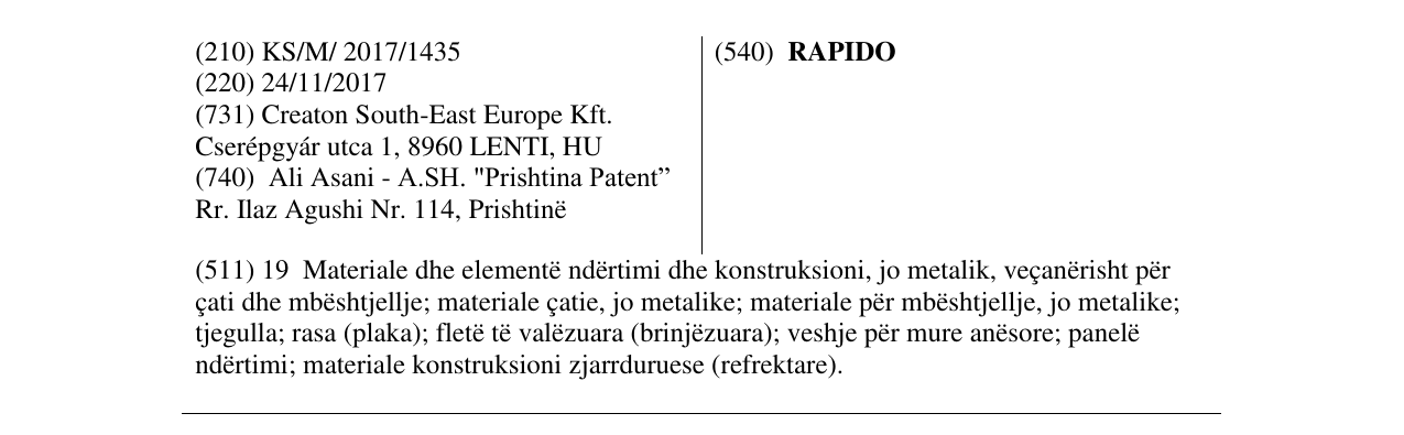 Zëri i markës RAPIDO në buletin