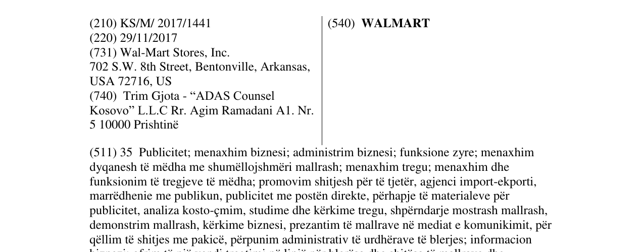 Zëri i markës WALMART në buletin