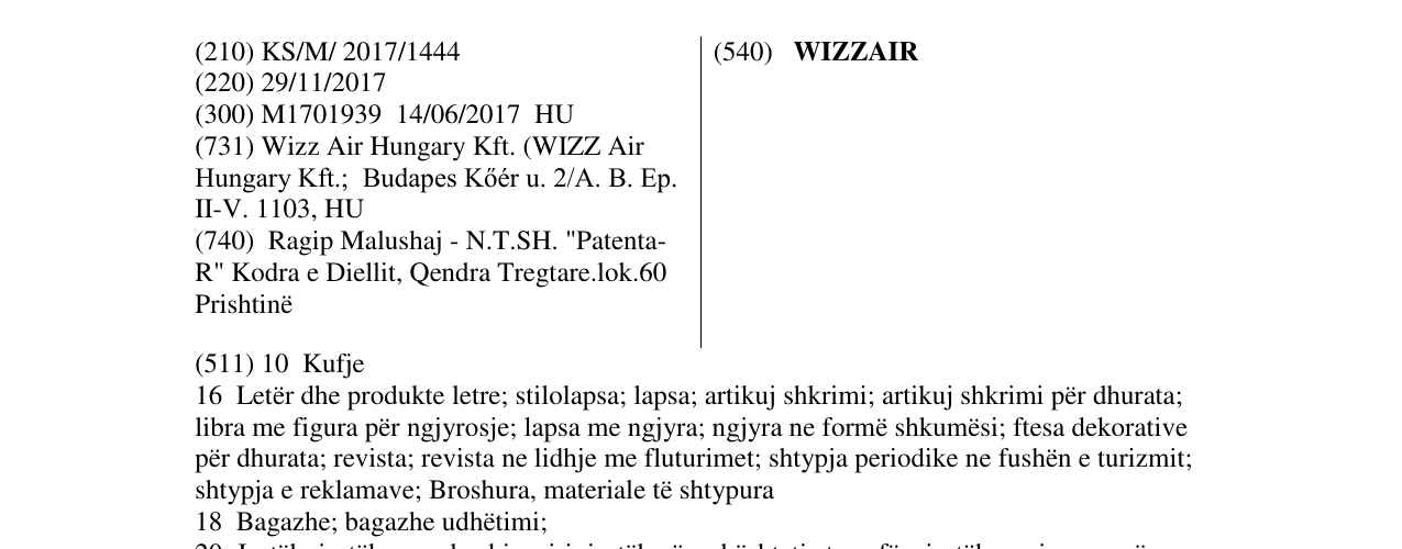 Zëri i markës WIZZAIR në buletin