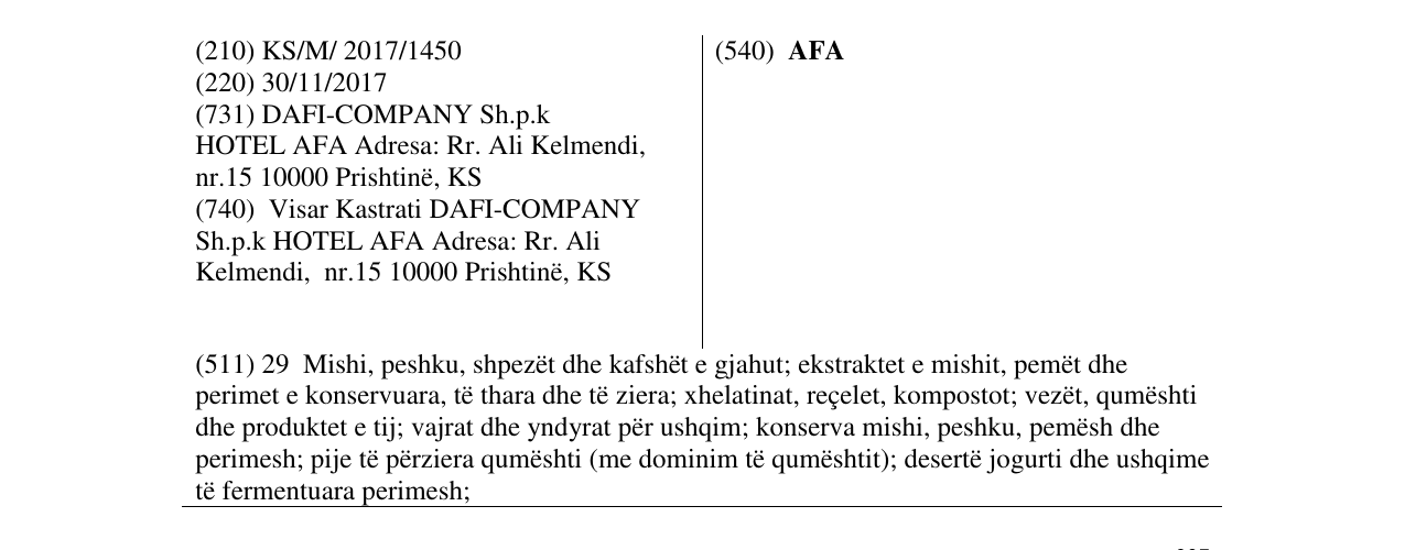 Zëri i markës AFA në buletin