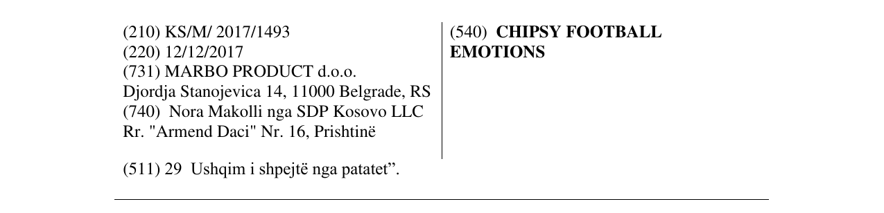 Zëri i markës CHIPSY FOOTBALL EMOTIONS në buletin