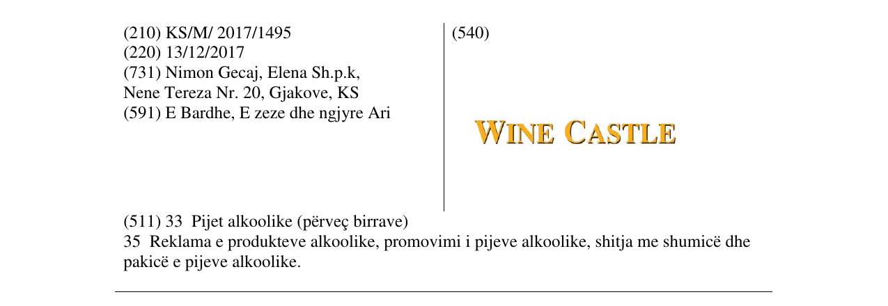 Zëri i markës WINE CASTLE në buletin