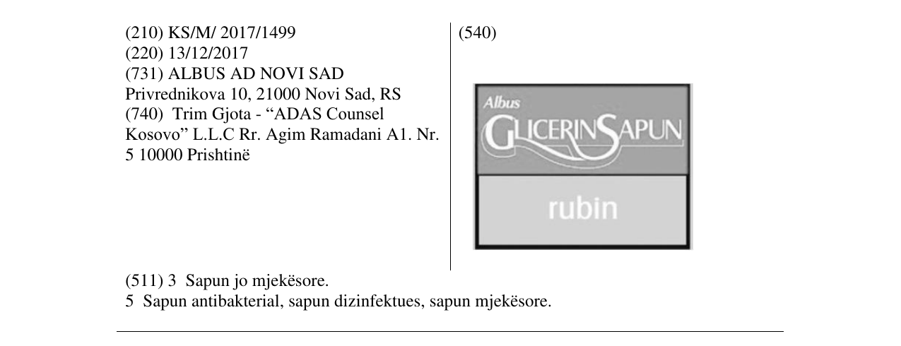 Zëri i markës Albus Glicerin Sapun rubin në buletin