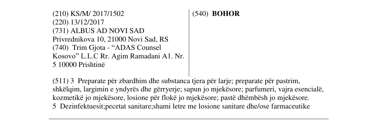 Zëri i markës BOHOR në buletin