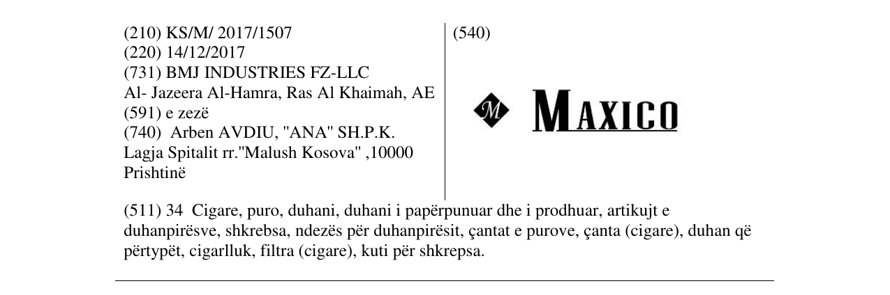 Zëri i markës M MAXICO në buletin