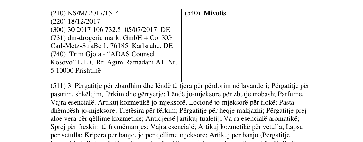 Zëri i markës Mivolis në buletin