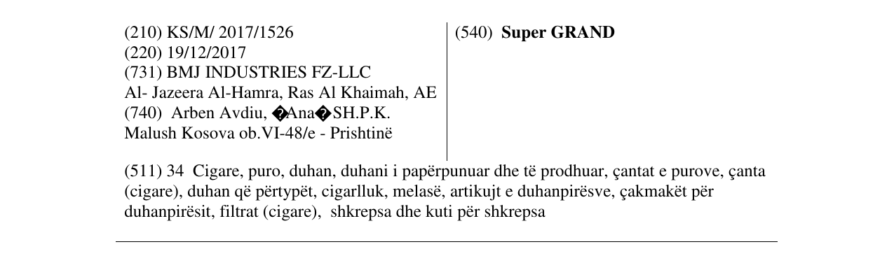 Zëri i markës Super GRAND në buletin