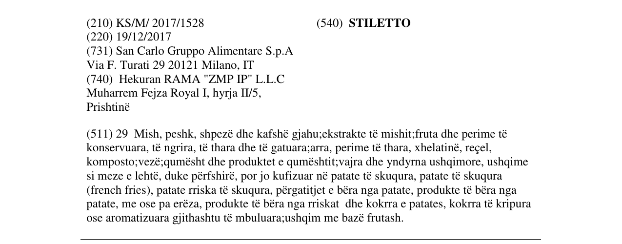 Zëri i markës STILETTO në buletin