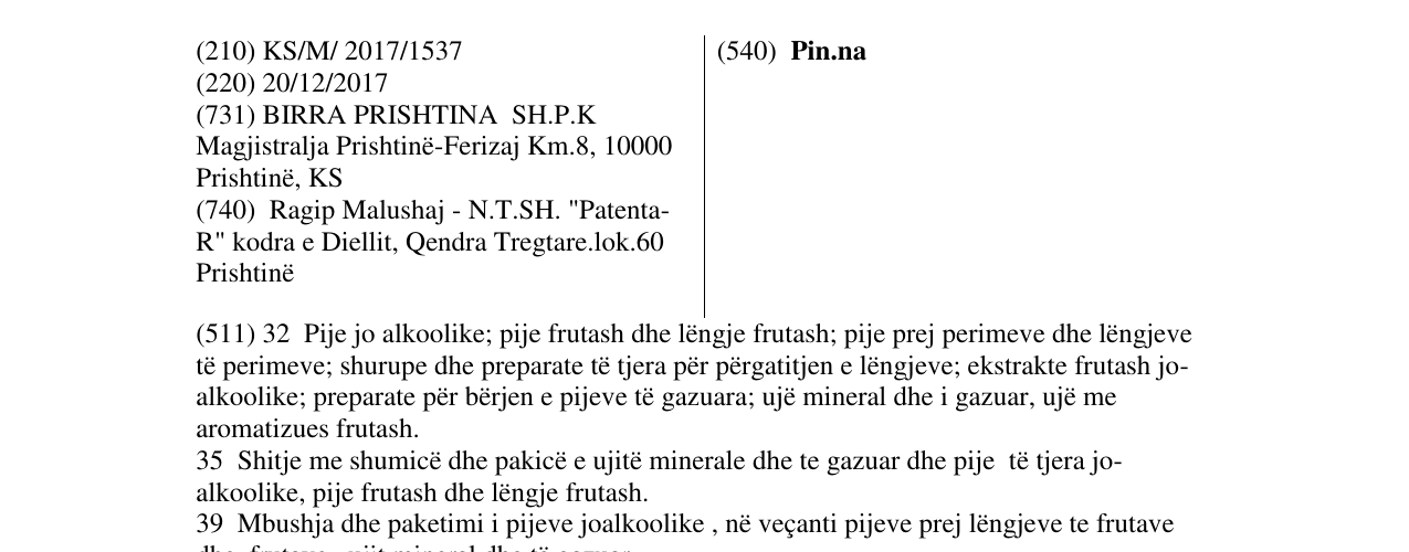 Zëri i markës Pin.na në buletin