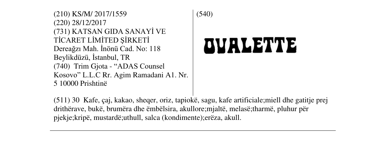 Zëri i markës OVALETTE në buletin