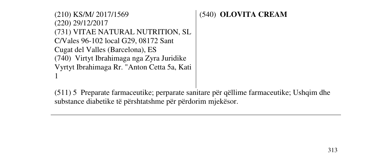 Zëri i markës OLOVITA CREAM në buletin