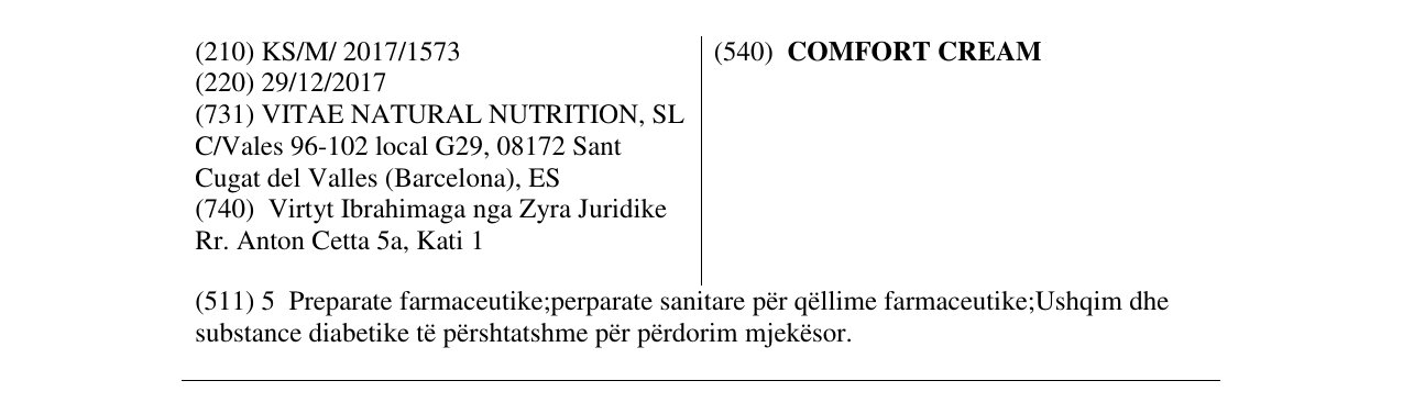 Zëri i markës COMFORT CREAM në buletin