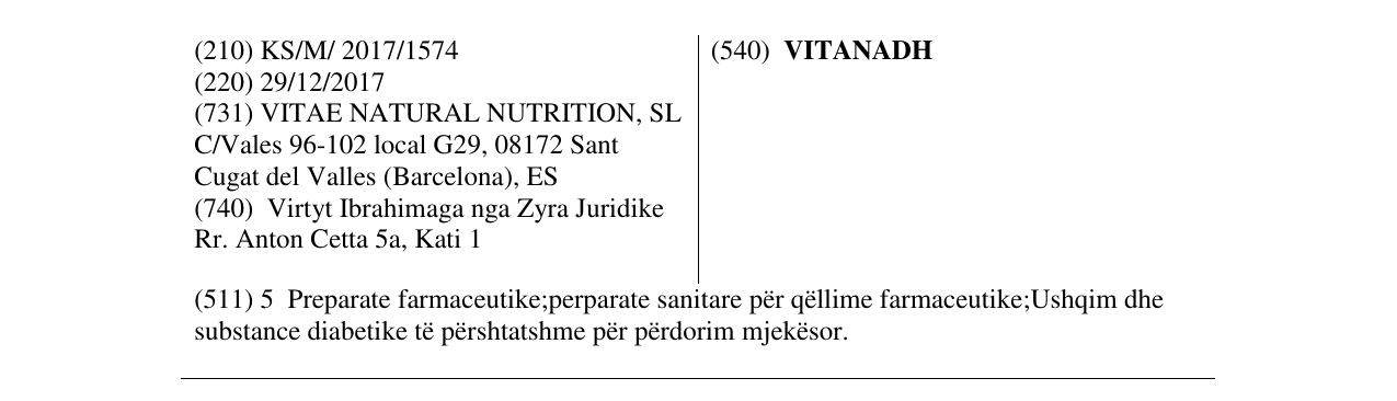 Zëri i markës VITANADH në buletin