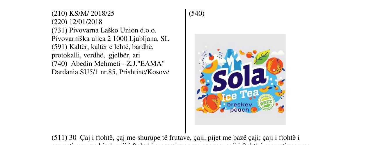 Zëri i markës Sola Ice Tea në buletin