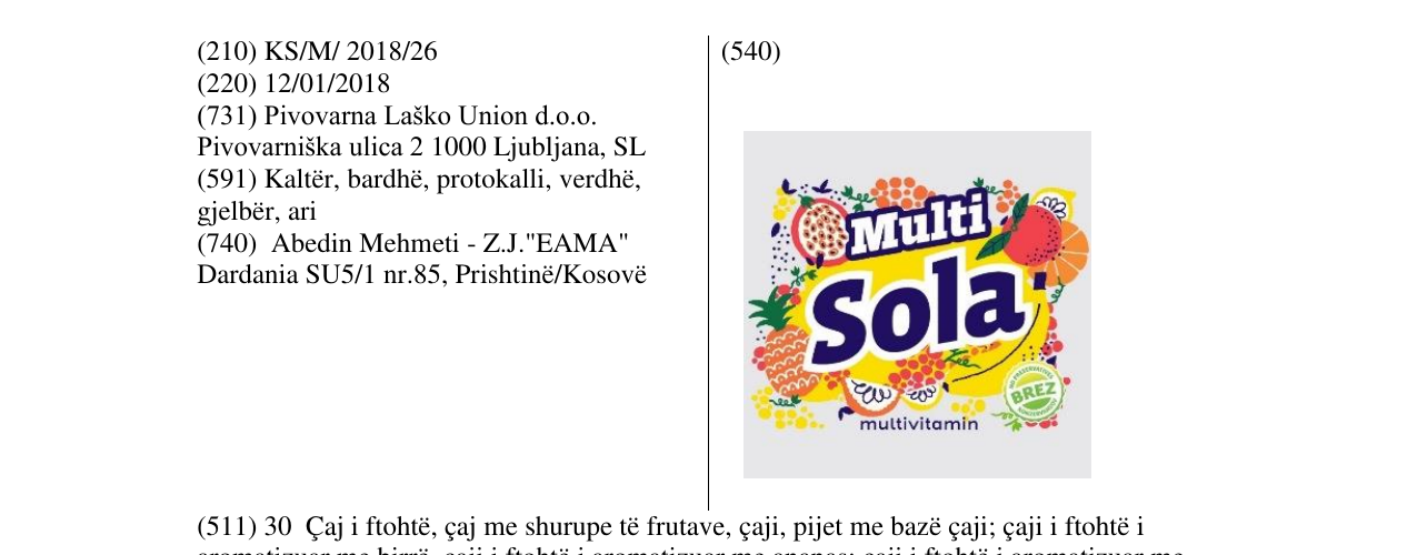 Zëri i markës Multi Sola në buletin