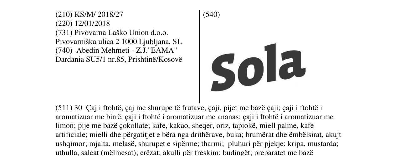 Zëri i markës Sola në buletin