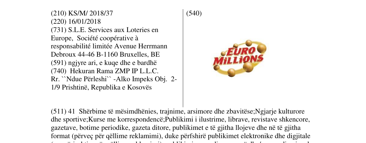 Zëri i markës EURO MILLIONS në buletin