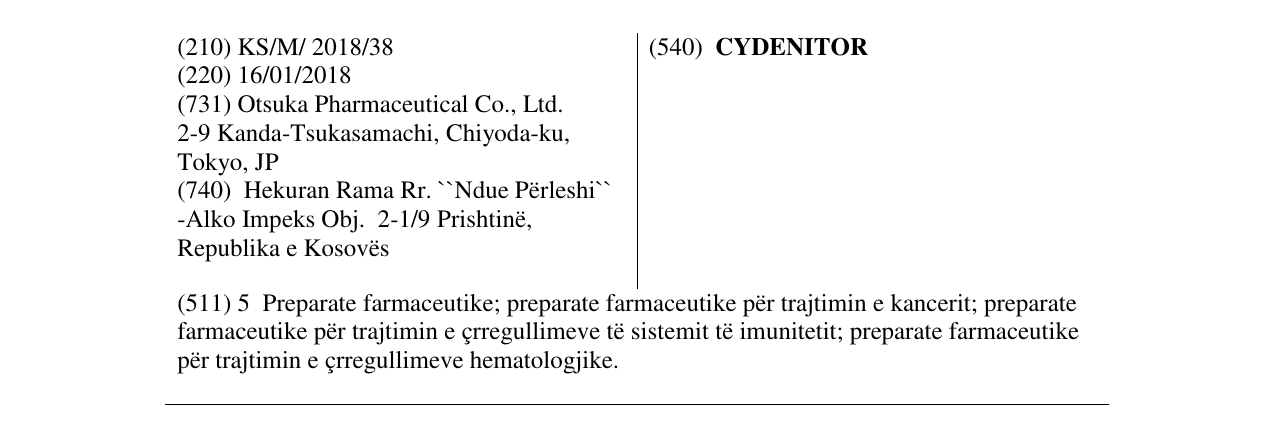 Zëri i markës CYDENITOR në buletin