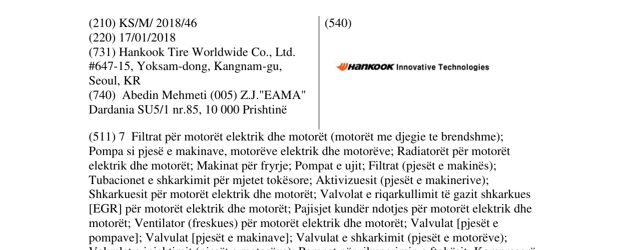 Zëri i markës HANKOOK Innovative Technologies në buletin