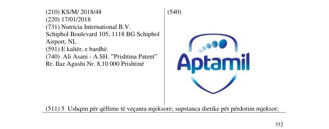 Zëri i markës Aptamil në buletin