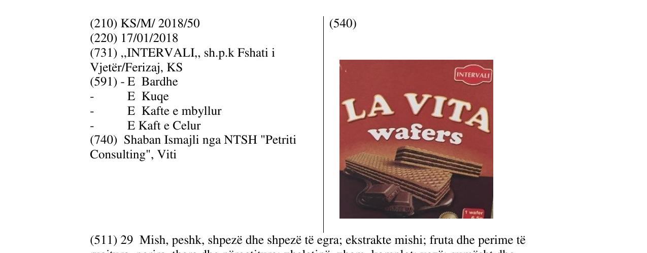 Zëri i markës LA VITA Wafers në buletin