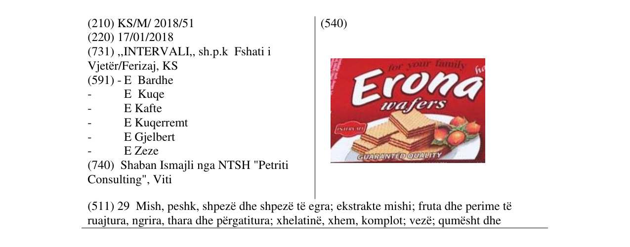 Zëri i markës Erona në buletin